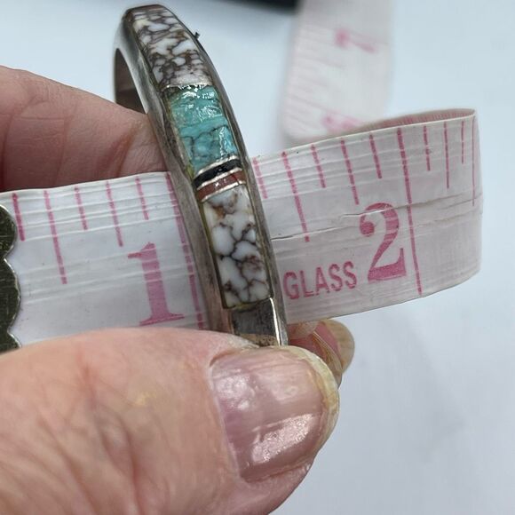 Navajo Artist Wilbur Muskett “Muskett Sterling“ Multistone thick silver cuff bra - Picture 13 of 14